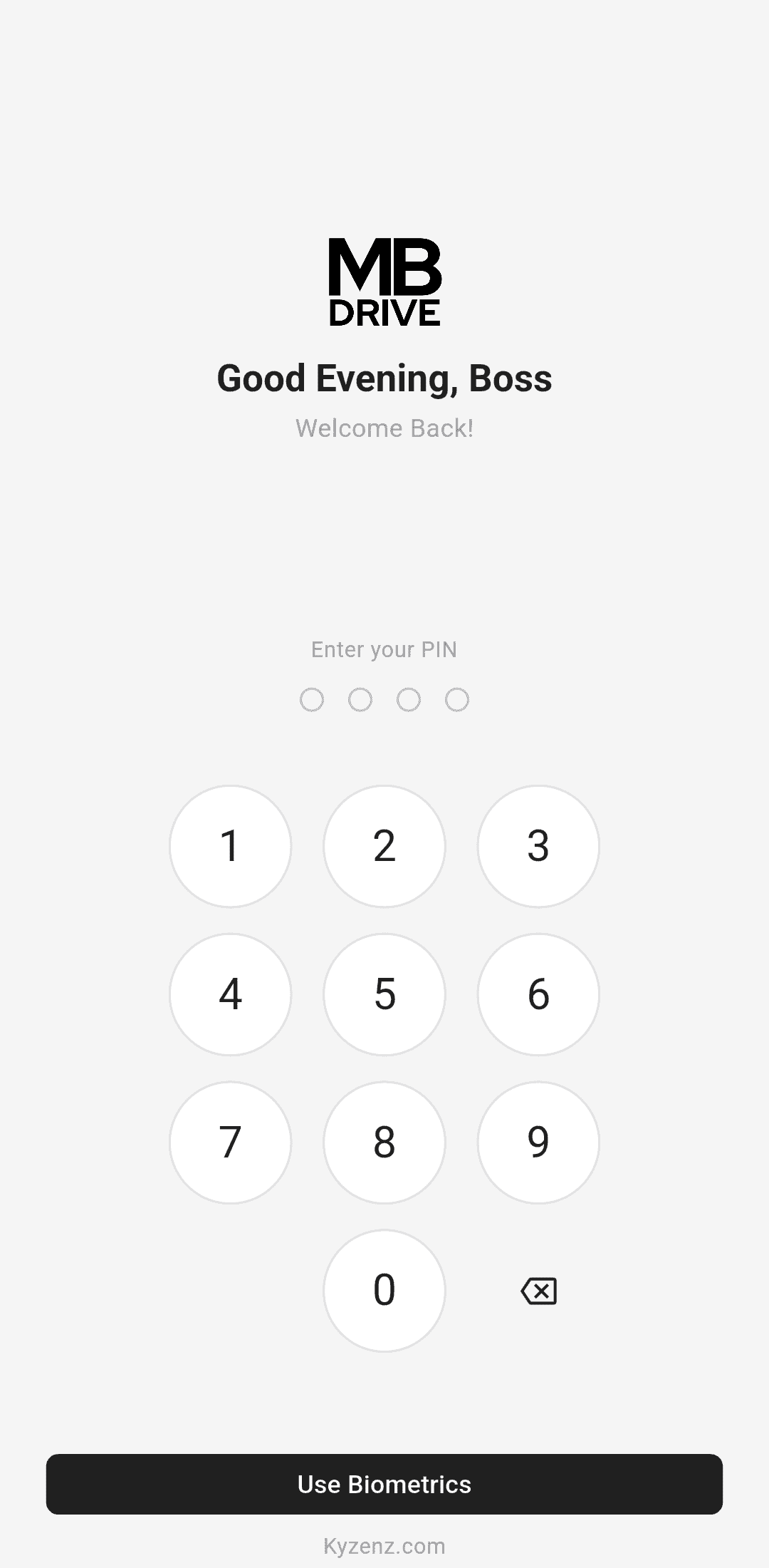 PIN login screen
