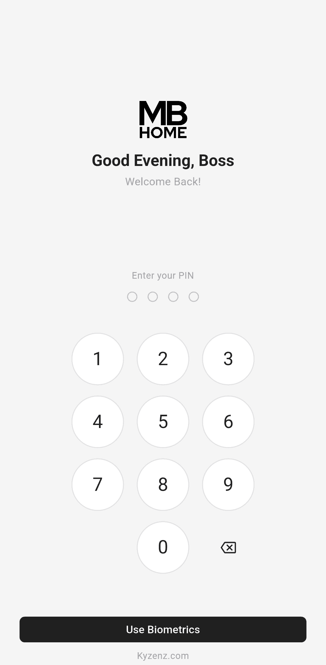 Login screen
