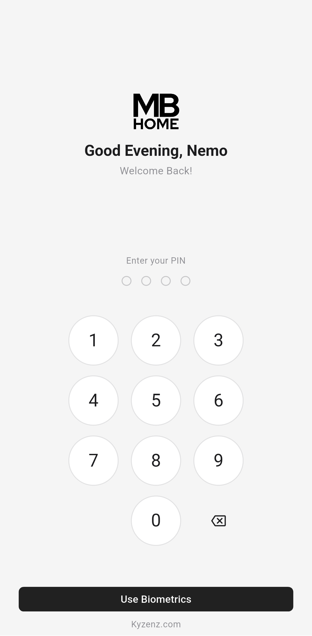 Login screen